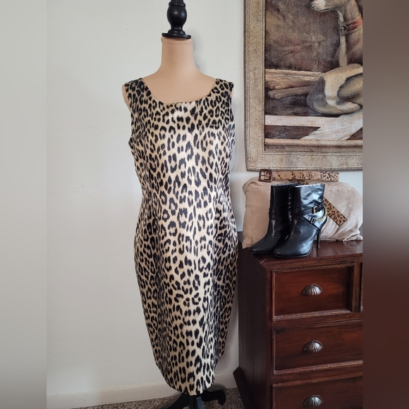 Kasper 14 Sheath leopard poly back zipper - Picture 1 of 6